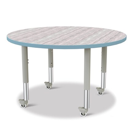 Jonti-Craft Berries Round Activity Table, 42 in. Diameter, Mobile, Driftwood Gray/Coastal Blue/Gray 6468JCM452